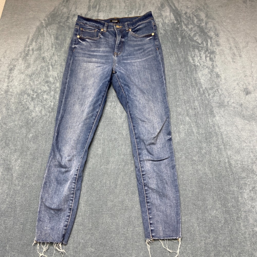 Express Skinny Jeans Womens 6R 28x26 Blue Denim Stretch High Rise Frayed Hem